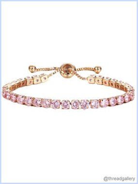 Adjustable Tennis Bracelet 14K Rose Gold Plated Brass Cubic Zirconia Gift